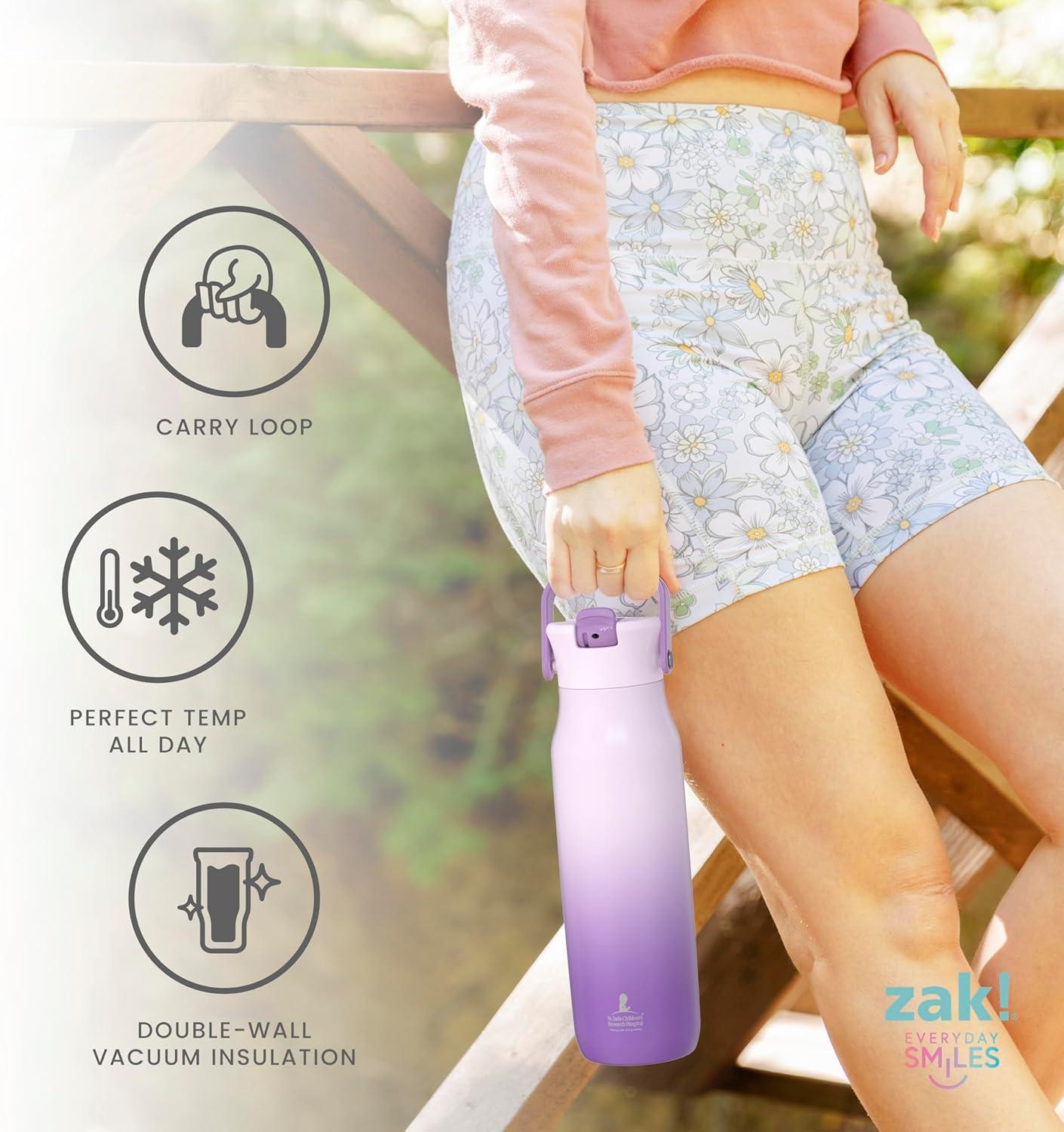 imageZak Designs Harmony Water Bottle Benefiting St Jude For Travel or At Home 32oz Stainless Steel is LeakProof When Closed and Vacuum Insulated with Straw Lid and Carry Handle Purple OmbreSt Jude Purple Ombre