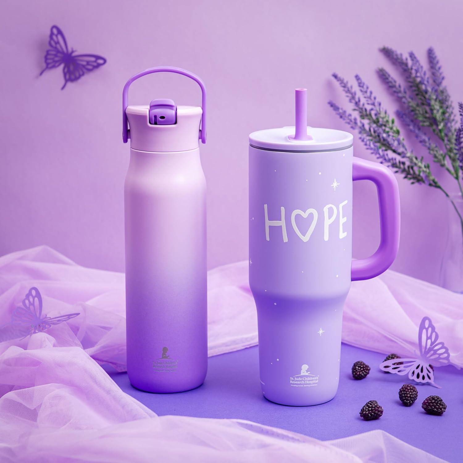 imageZak Designs Harmony Water Bottle Benefiting St Jude For Travel or At Home 32oz Stainless Steel is LeakProof When Closed and Vacuum Insulated with Straw Lid and Carry Handle Purple OmbreSt Jude Purple Ombre
