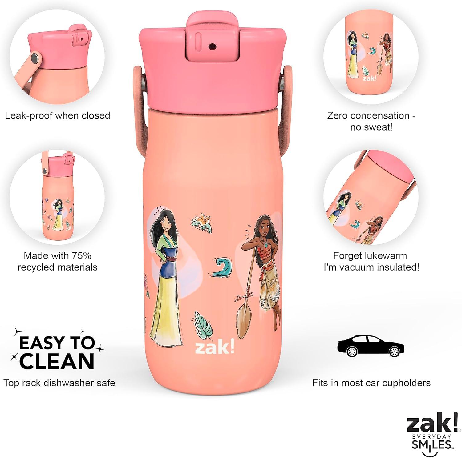 imageZak Designs Harmony Water Bottle Benefiting St Jude For Travel or At Home 32oz Stainless Steel is LeakProof When Closed and Vacuum Insulated with Straw Lid and Carry Handle Purple OmbreDisney Princess Ariel  Mulan  Moana  Cinderella