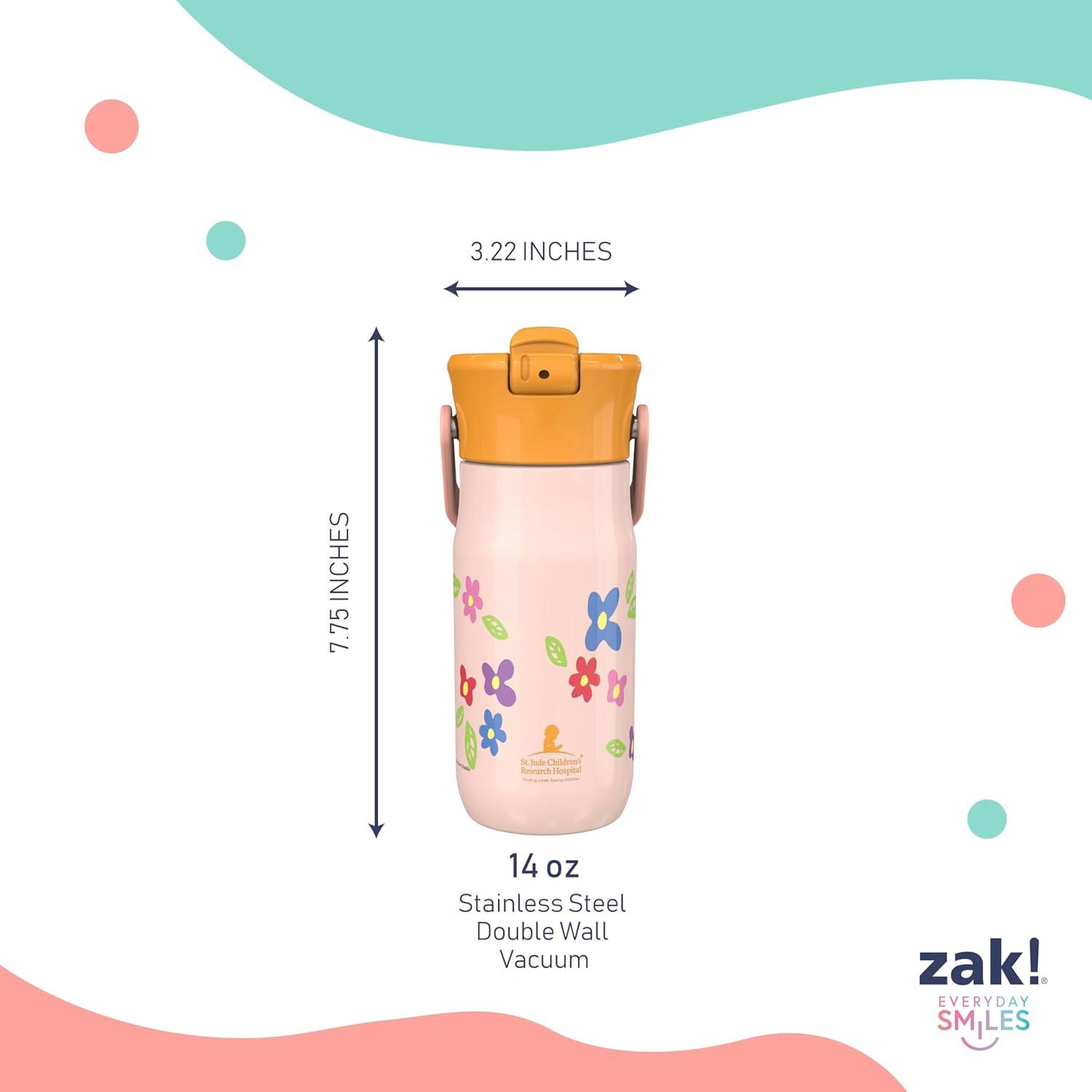 imageZak Designs Harmony Water Bottle Benefiting St Jude For Travel or At Home 32oz Stainless Steel is LeakProof When Closed and Vacuum Insulated with Straw Lid and Carry Handle Purple OmbreSt Jude Floral