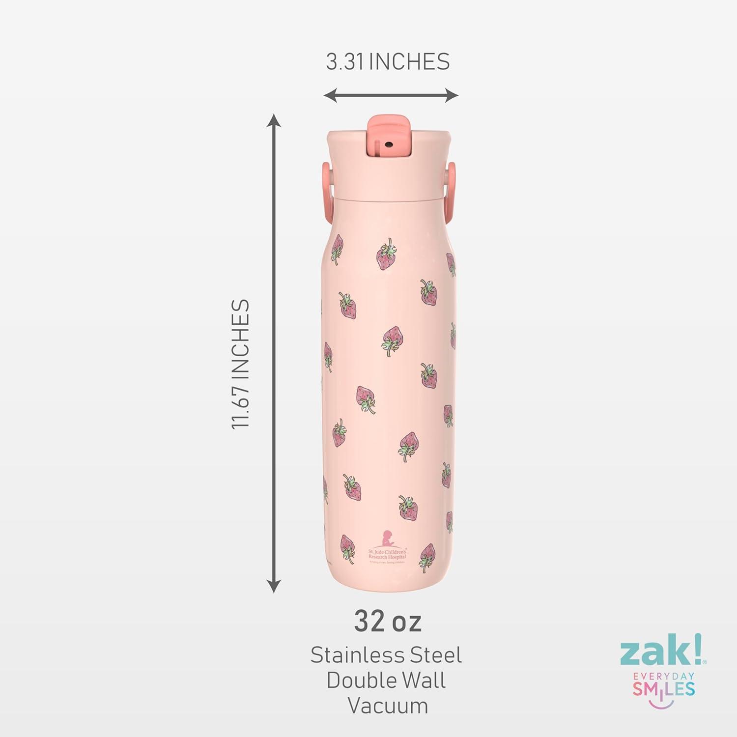 imageZak Designs Harmony Water Bottle Benefiting St Jude For Travel or At Home 32oz Stainless Steel is LeakProof When Closed and Vacuum Insulated with Straw Lid and Carry Handle Purple OmbreSt Jude Strawberry