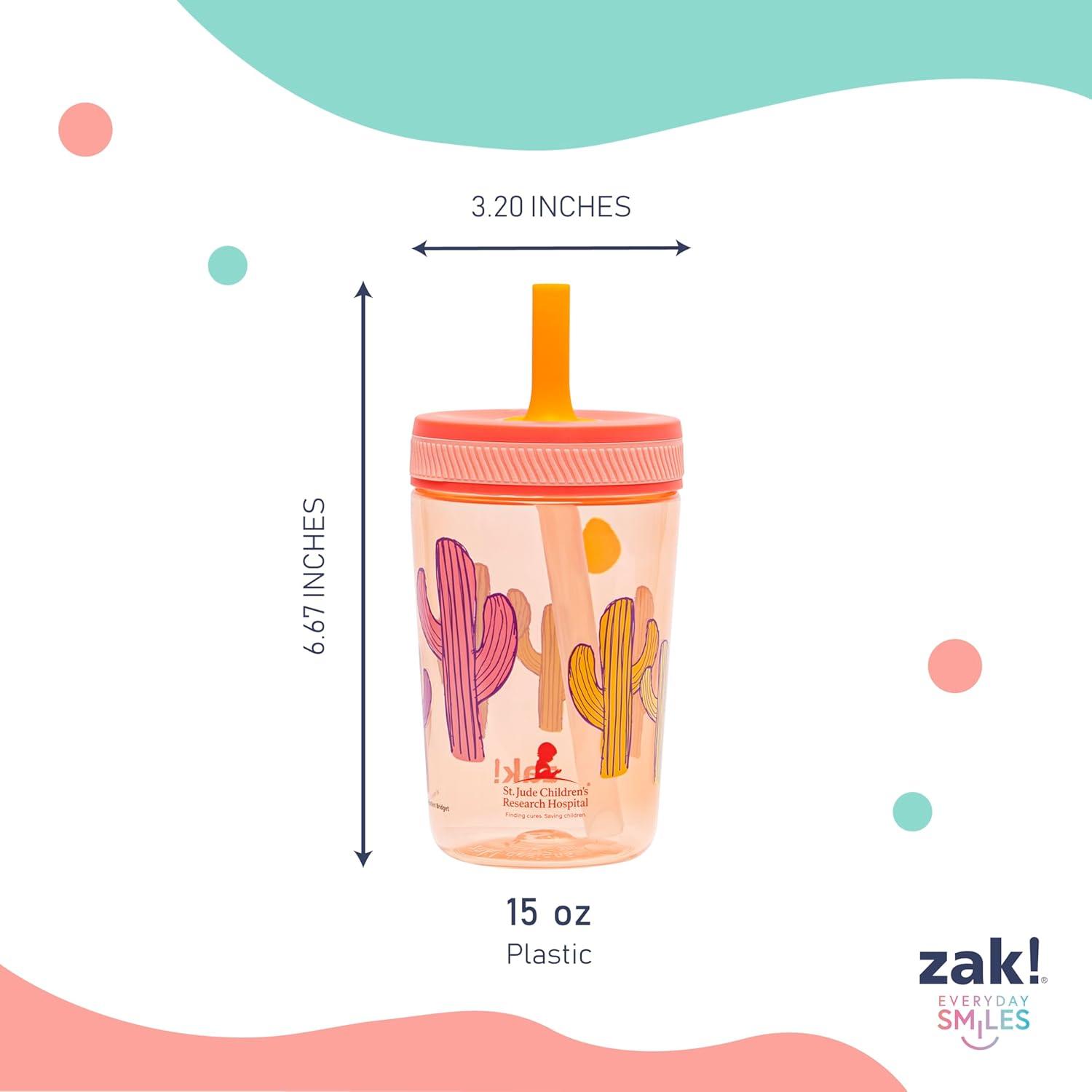 imageZak Designs Kelso Toddler Tumblers Benefiting St Jude For Travel or At Home 15oz 2Pack Durable Plastic Sippy Cups With LeakProof Design is Perfect For Kids Floral and CactusSt Jude Floral and Cactus