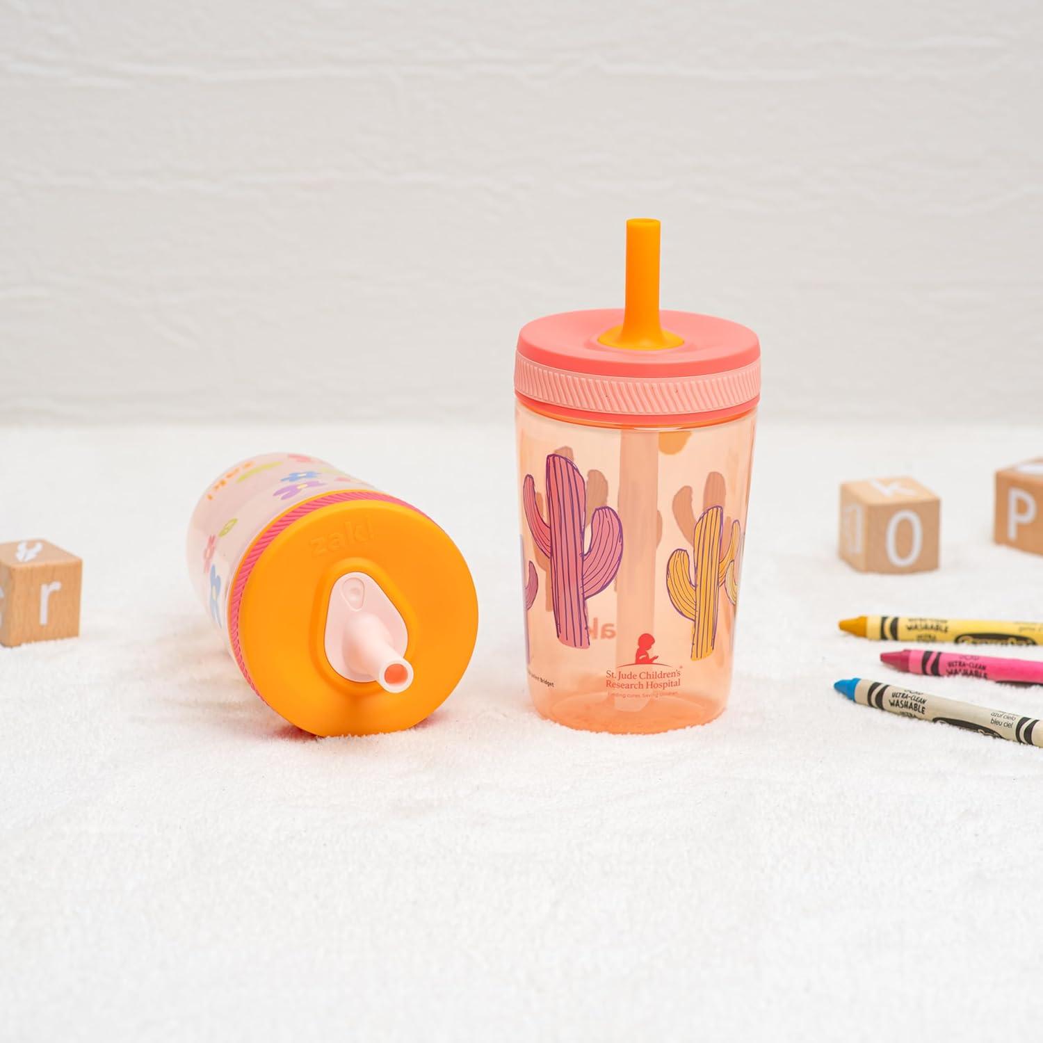imageZak Designs Kelso Toddler Tumblers Benefiting St Jude For Travel or At Home 15oz 2Pack Durable Plastic Sippy Cups With LeakProof Design is Perfect For Kids Floral and CactusSt Jude Floral and Cactus