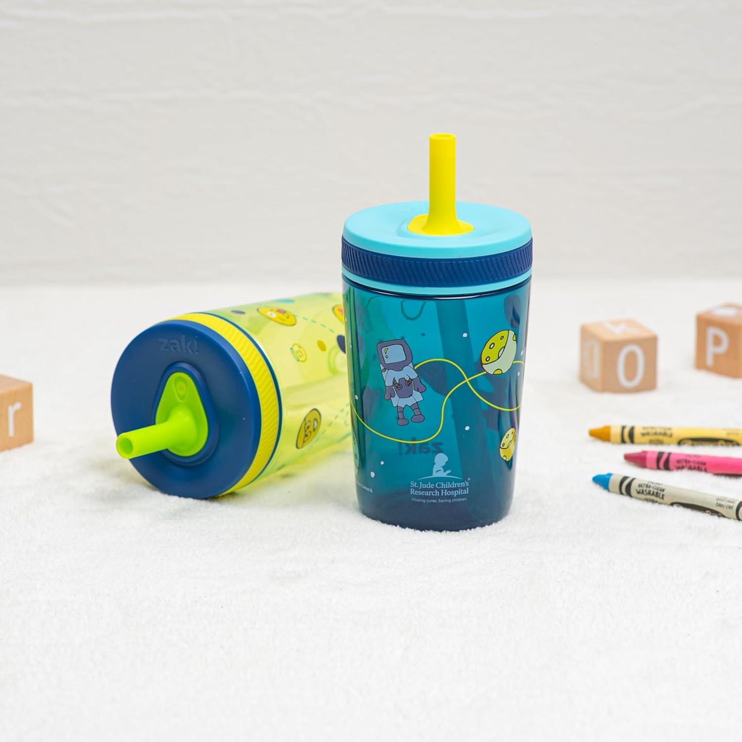 imageZak Designs Kelso Toddler Tumblers Benefiting St Jude For Travel or At Home 15oz 2Pack Durable Plastic Sippy Cups With LeakProof Design is Perfect For Kids Floral and CactusSt Jude Space and Smiles