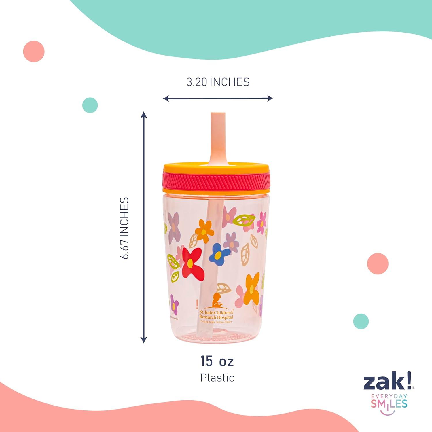 imageZak Designs Kelso Toddler Tumblers Benefiting St Jude For Travel or At Home 15oz 2Pack Durable Plastic Sippy Cups With LeakProof Design is Perfect For Kids Floral and CactusSt Jude Floral and Cactus