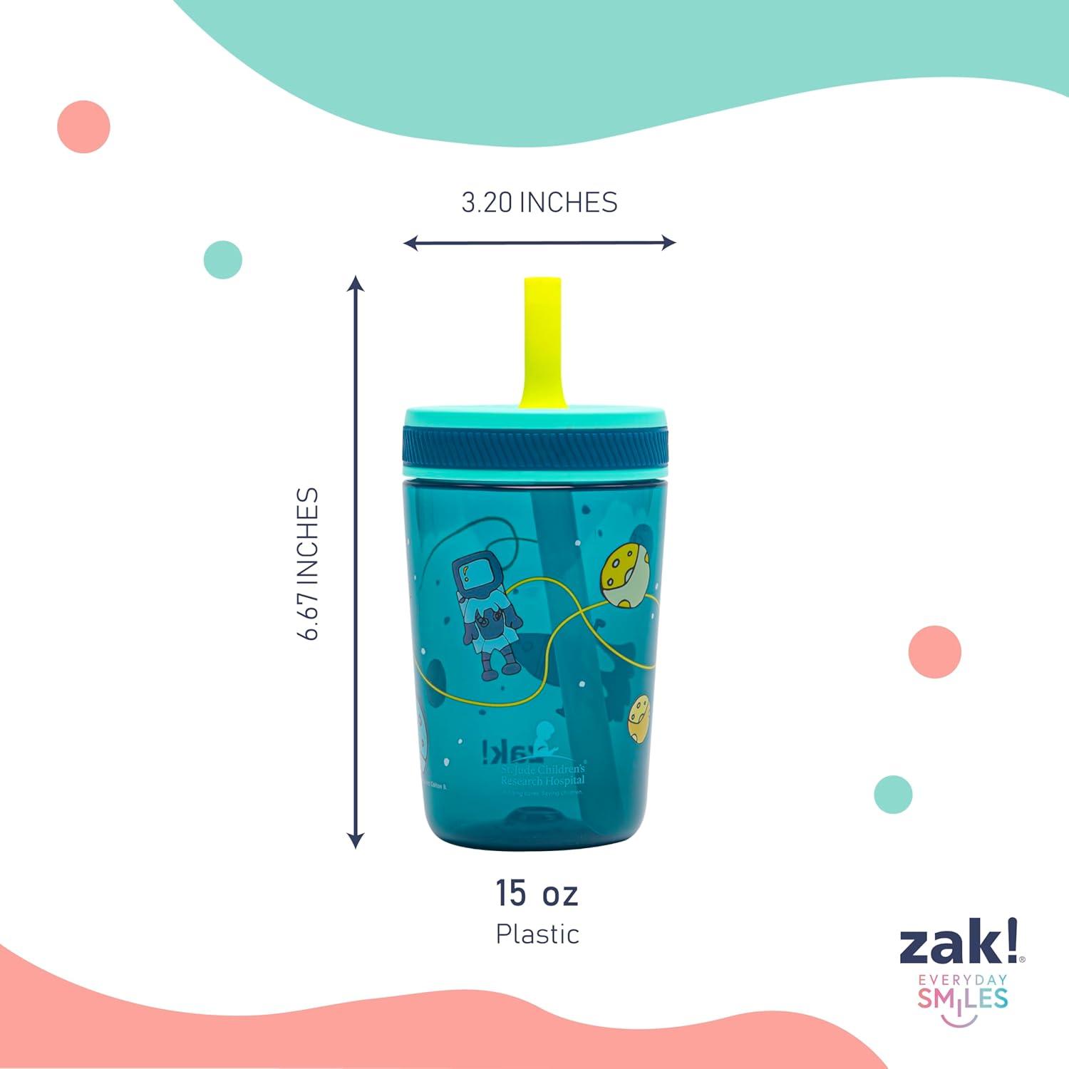 imageZak Designs Kelso Toddler Tumblers Benefiting St Jude For Travel or At Home 15oz 2Pack Durable Plastic Sippy Cups With LeakProof Design is Perfect For Kids Floral and CactusSt Jude Space and Smiles