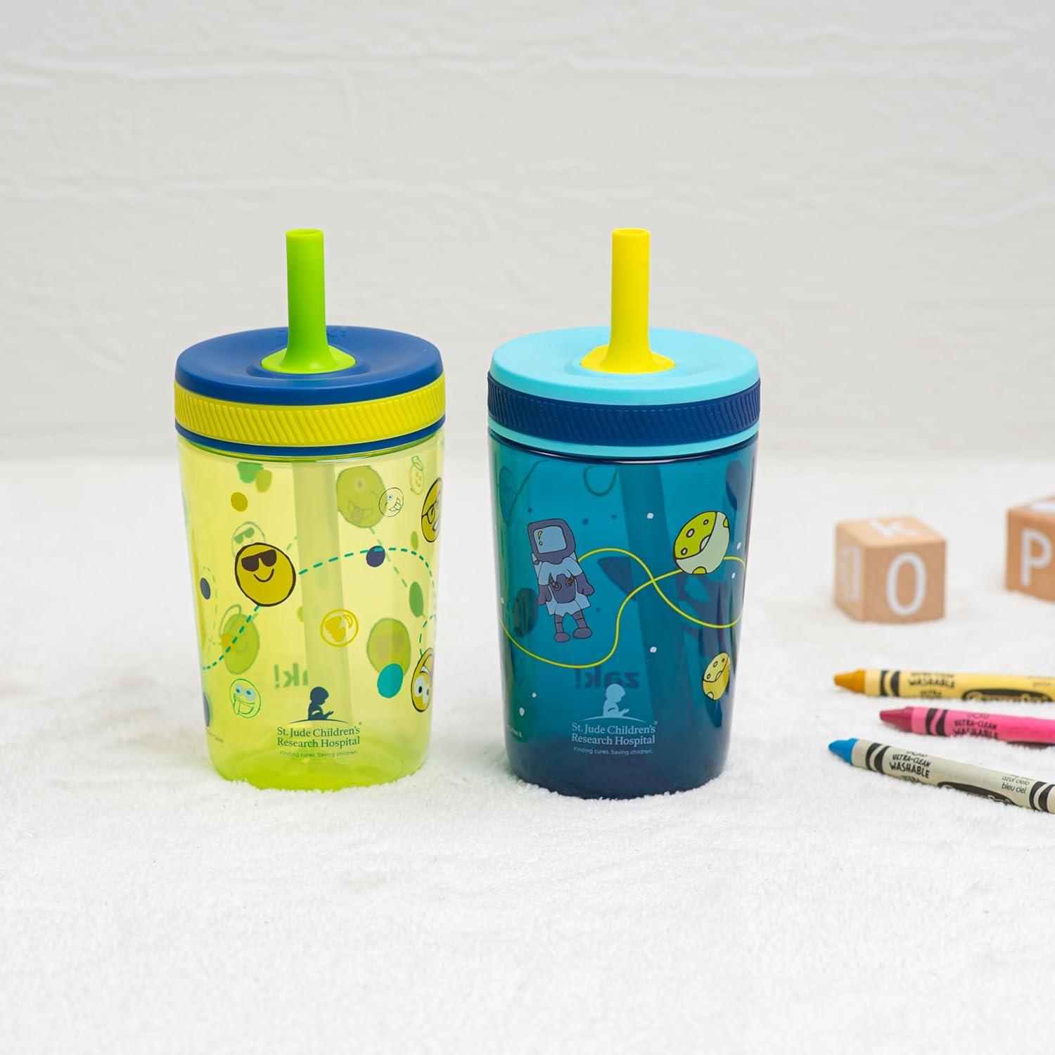 imageZak Designs Kelso Toddler Tumblers Benefiting St Jude For Travel or At Home 15oz 2Pack Durable Plastic Sippy Cups With LeakProof Design is Perfect For Kids Floral and CactusSt Jude Space and Smiles
