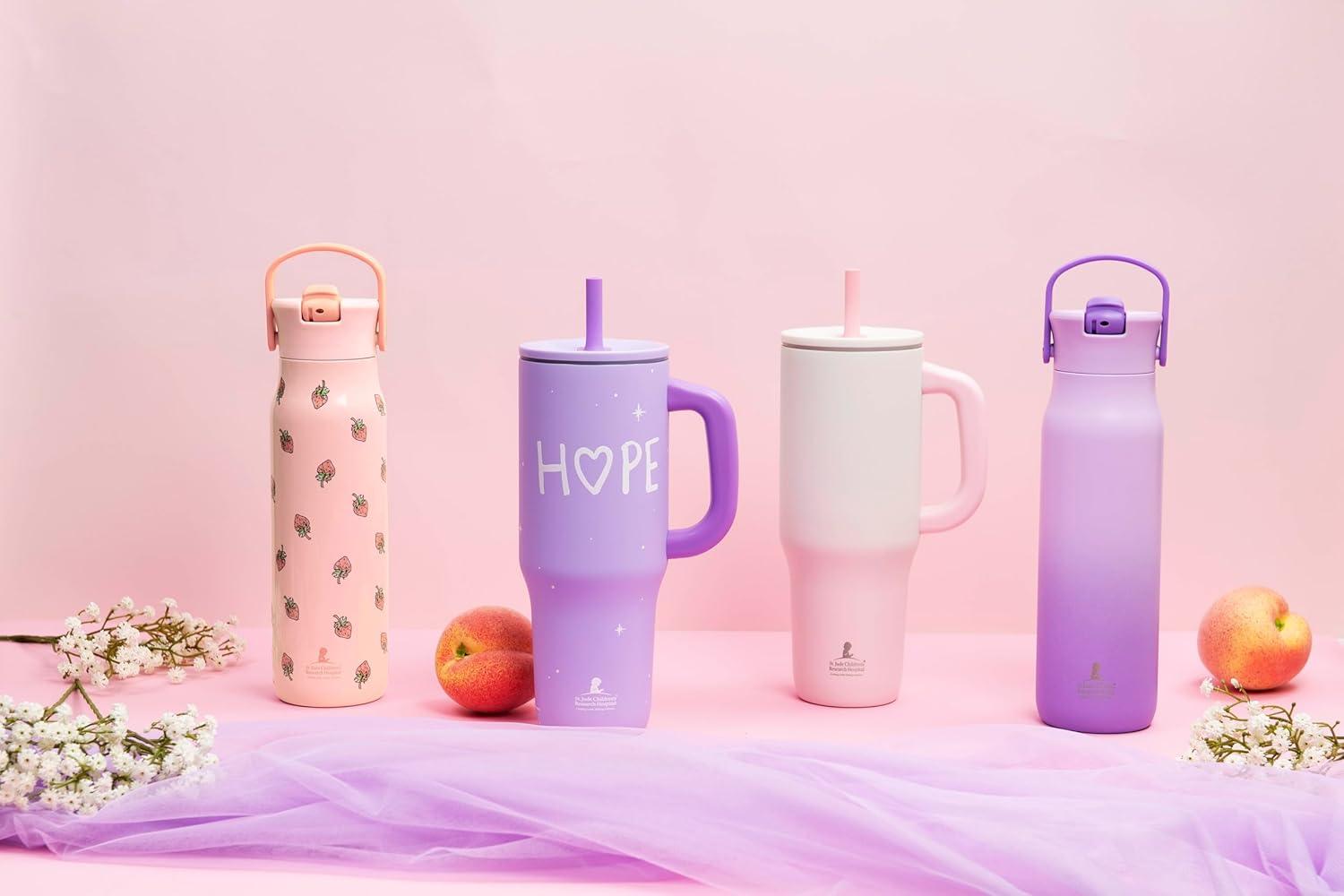 imageZak Designs Sutton Travel Tumbler Benefiting St Jude For On the Go 40oz Stainless Steel with Vacuum Insulation Silicone Straw and Carry Handle for Cold Drinks HopeSt Jude Pink Ombre