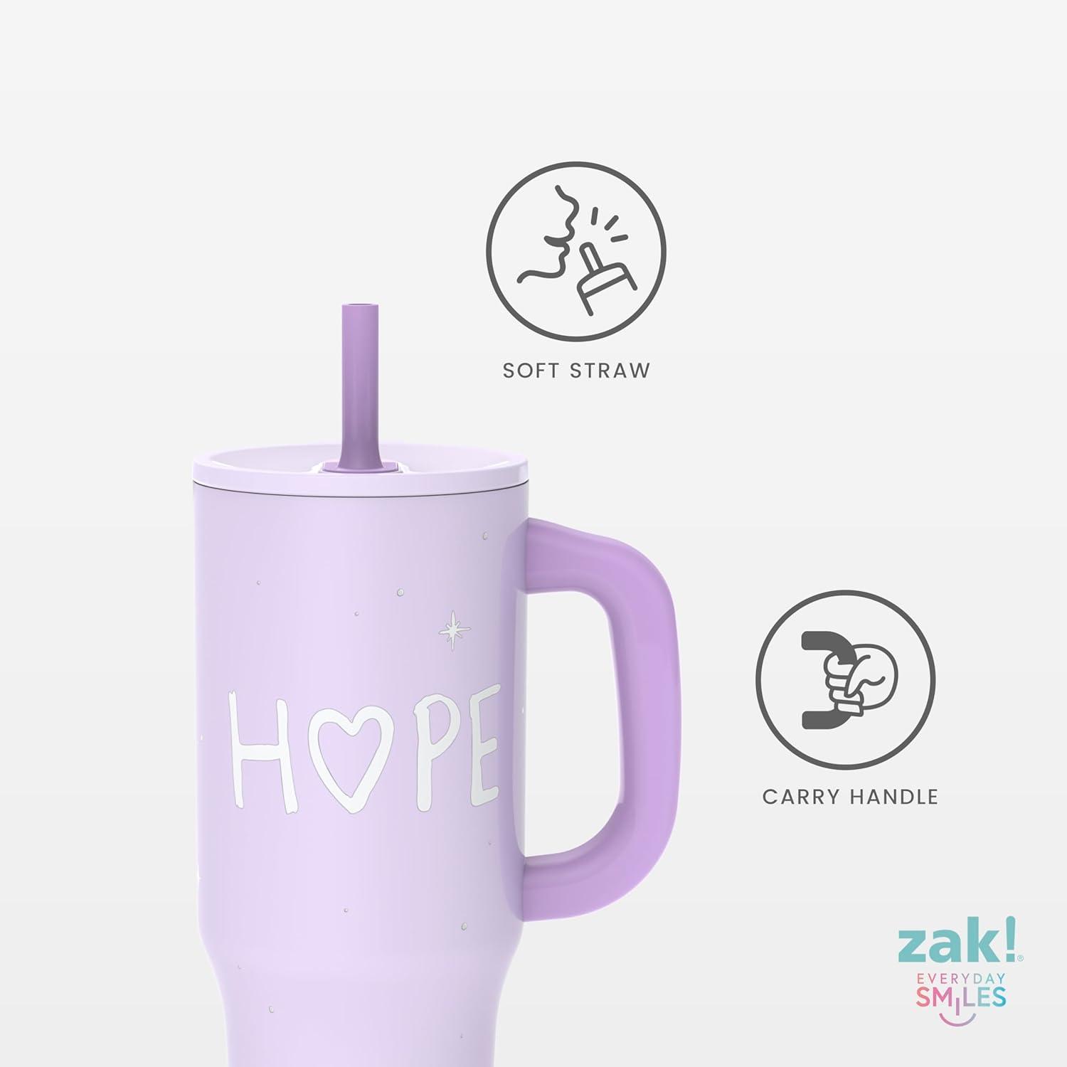imageZak Designs Sutton Travel Tumbler Benefiting St Jude For On the Go 40oz Stainless Steel with Vacuum Insulation Silicone Straw and Carry Handle for Cold Drinks HopeSt Jude Hope