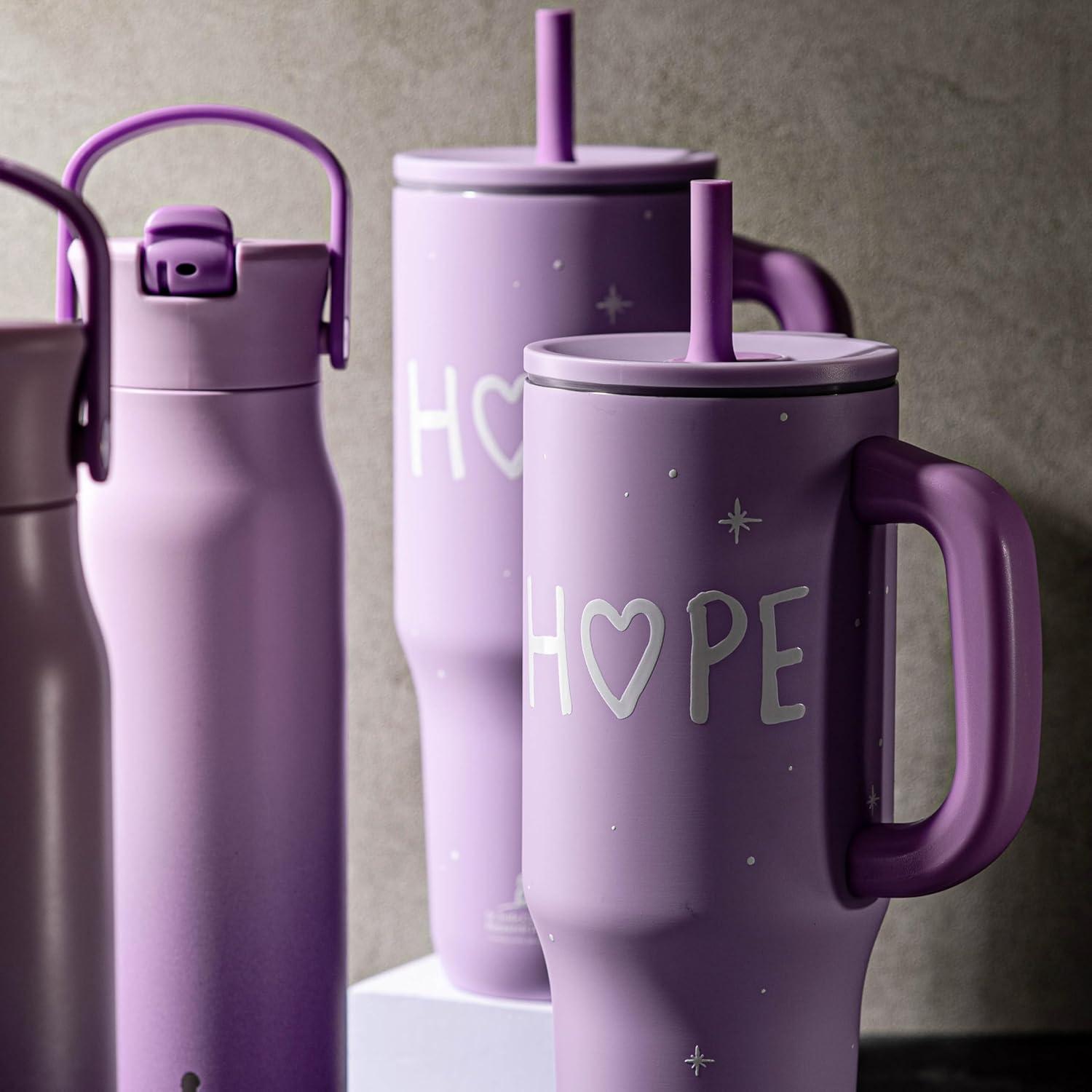 imageZak Designs Sutton Travel Tumbler Benefiting St Jude For On the Go 40oz Stainless Steel with Vacuum Insulation Silicone Straw and Carry Handle for Cold Drinks HopeSt Jude Hope