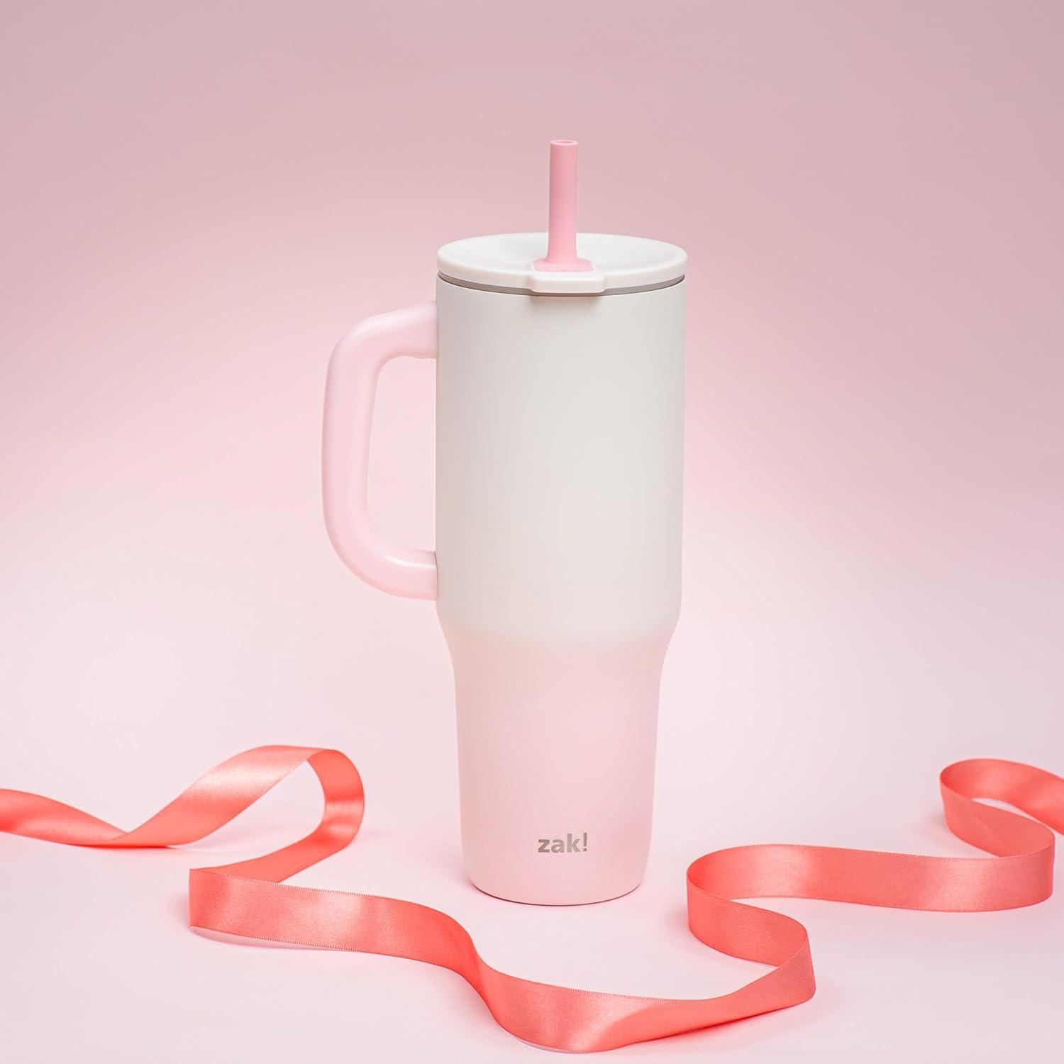 imageZak Designs Sutton Travel Tumbler Benefiting St Jude For On the Go 40oz Stainless Steel with Vacuum Insulation Silicone Straw and Carry Handle for Cold Drinks HopeSt Jude Pink Ombre