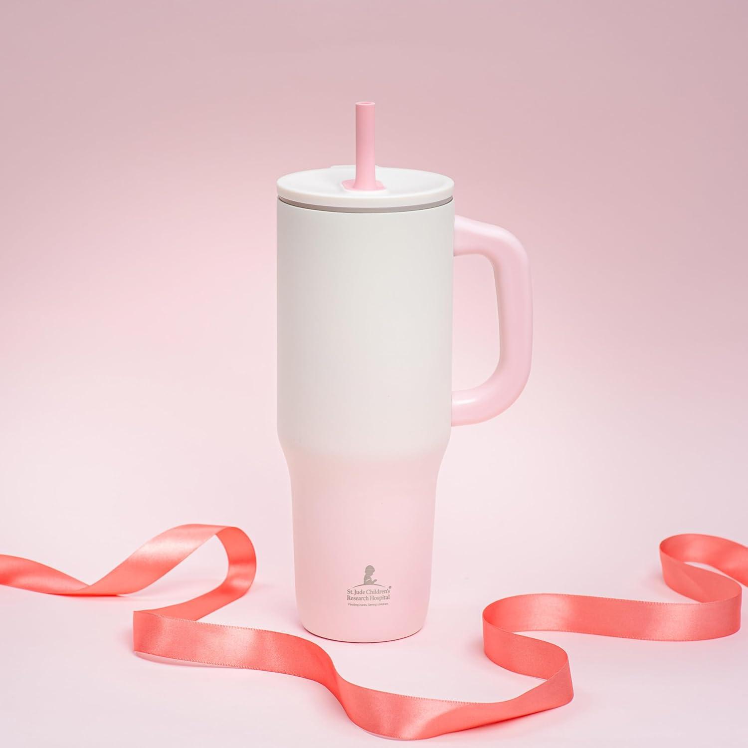imageZak Designs Sutton Travel Tumbler Benefiting St Jude For On the Go 40oz Stainless Steel with Vacuum Insulation Silicone Straw and Carry Handle for Cold Drinks HopeSt Jude Pink Ombre