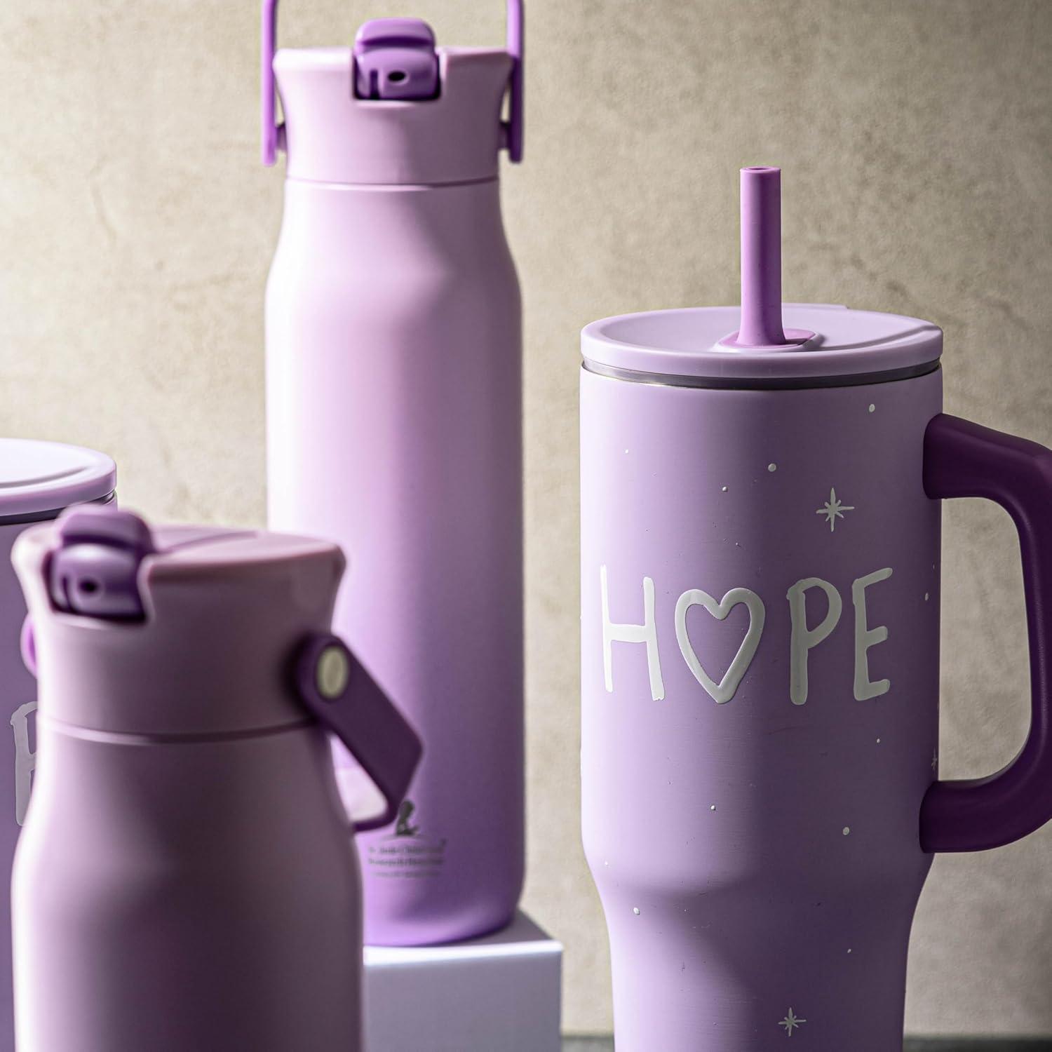 imageZak Designs Sutton Travel Tumbler Benefiting St Jude For On the Go 40oz Stainless Steel with Vacuum Insulation Silicone Straw and Carry Handle for Cold Drinks HopeSt Jude Hope