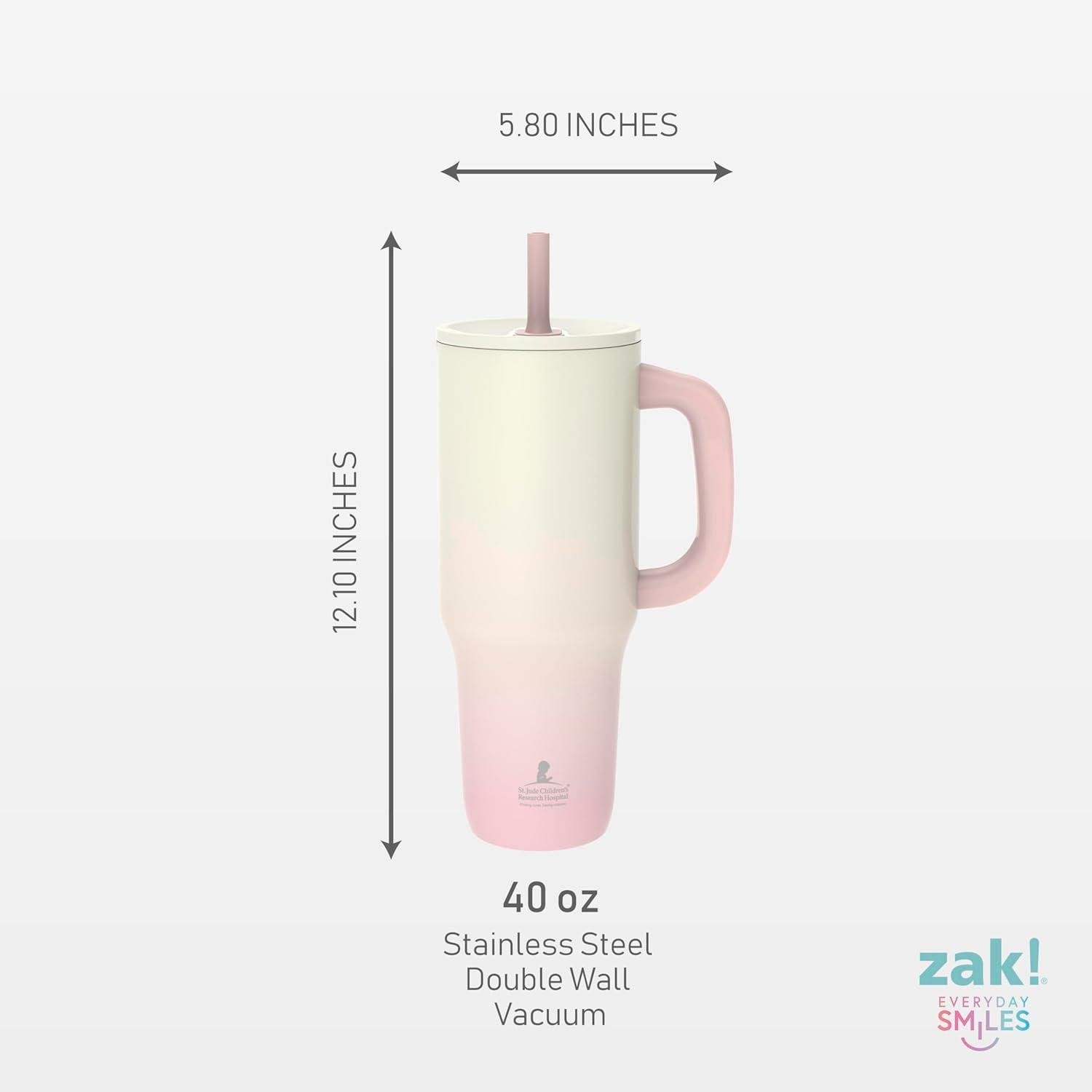 imageZak Designs Sutton Travel Tumbler Benefiting St Jude For On the Go 40oz Stainless Steel with Vacuum Insulation Silicone Straw and Carry Handle for Cold Drinks HopeSt Jude Pink Ombre