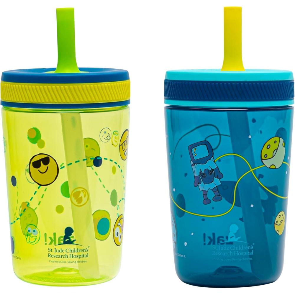 imageZak Designs Kelso Toddler Tumblers Benefiting St Jude For Travel or At Home 15oz 2Pack Durable Plastic Sippy Cups With LeakProof Design is Perfect For Kids Floral and CactusSt Jude Space and Smiles