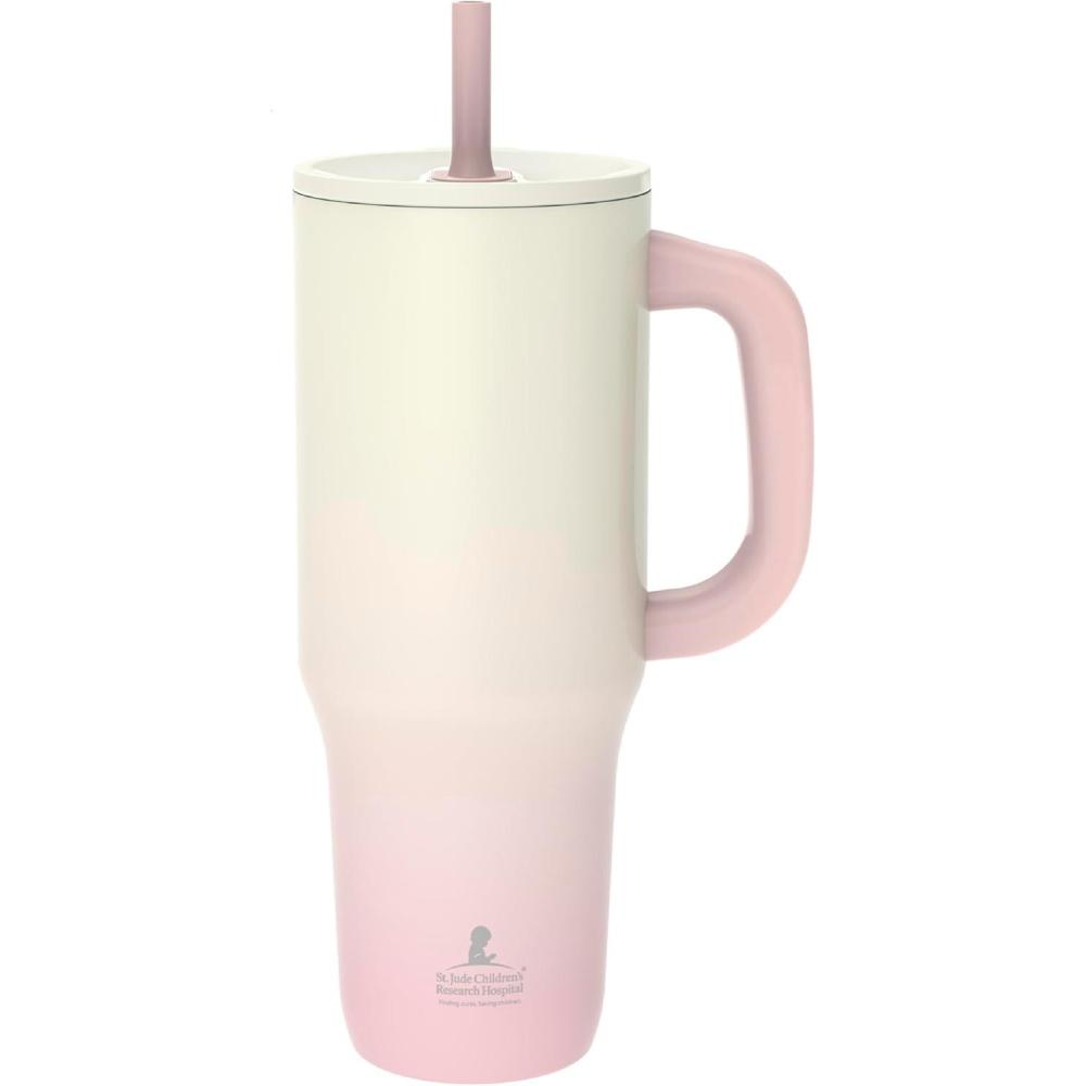 imageZak Designs Sutton Travel Tumbler Benefiting St Jude For On the Go 40oz Stainless Steel with Vacuum Insulation Silicone Straw and Carry Handle for Cold Drinks HopeSt Jude Pink Ombre