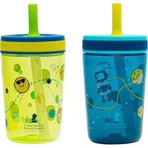 imageZak Designs Kelso Toddler Tumblers Benefiting St Jude For Travel or At Home 15oz 2Pack Durable Plastic Sippy Cups With LeakProof Design is Perfect For Kids Floral and CactusSt Jude Space and Smiles