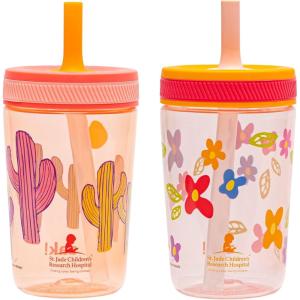 imageZak Designs Kelso Toddler Tumblers Benefiting St Jude For Travel or At Home 15oz 2Pack Durable Plastic Sippy Cups With LeakProof Design is Perfect For Kids Floral and CactusSt Jude Floral and Cactus