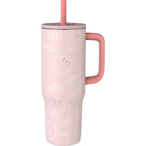 imageZak Designs Disney Sutton Travel Tumbler for On the Go 30oz Stainless Steel with Vacuum Insulation Silicone Straw and Carry Handle for Cold Drinks Stitch AngelHello Kitty