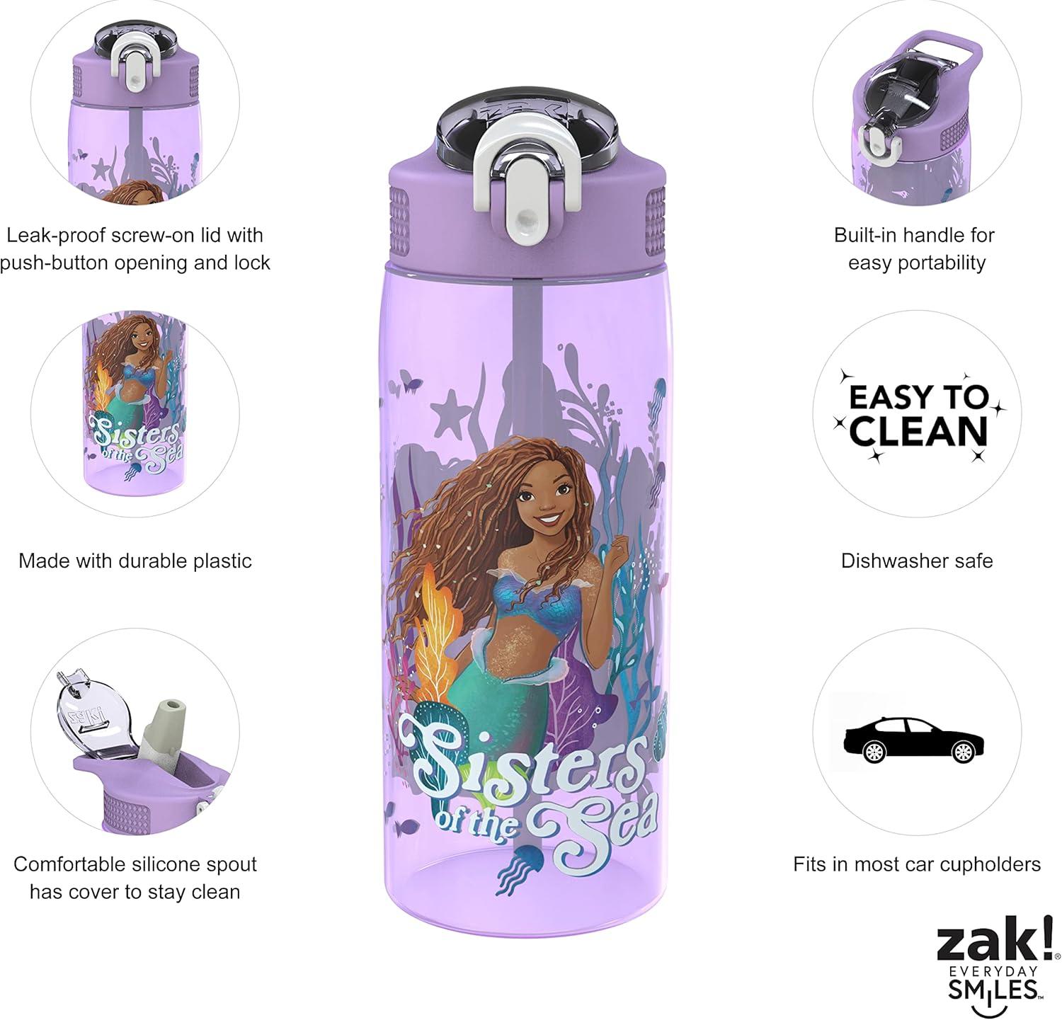 imageZak Designs Disney The Little Mermaid 2023 Kids Water Bottle For School or Travel 25oz Durable Plastic with PopUp Antimicrobial Spout and Cover Handle and LeakProof Ariel Sisters of the Sea