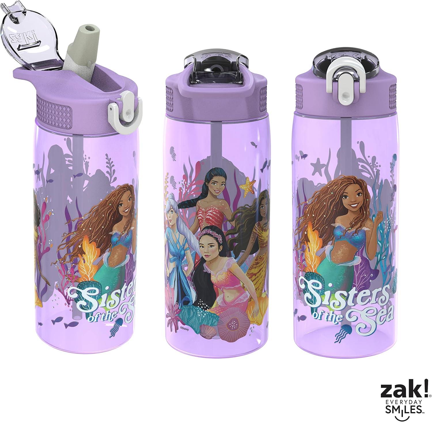imageZak Designs Disney The Little Mermaid 2023 Kids Water Bottle For School or Travel 25oz Durable Plastic with PopUp Antimicrobial Spout and Cover Handle and LeakProof Ariel Sisters of the Sea