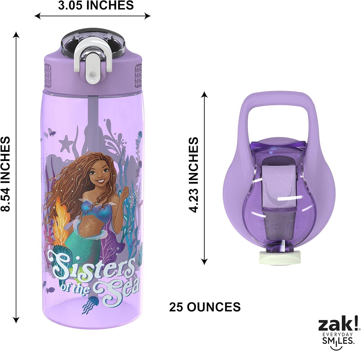 imageZak Designs Disney The Little Mermaid 2023 Kids Water Bottle For School or Travel 25oz Durable Plastic with PopUp Antimicrobial Spout and Cover Handle and LeakProof Ariel Sisters of the Sea