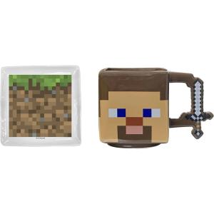 image:imageZak Designs Minecraft Ceramic Sculpted Mug and Plate Set for Coffee Tea Breakfast or Dessert 3D Character Collectible Keepsake 2Piece Non BPA SteveSteve