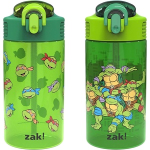 image:imageZak Designs Sesame Street Sage Kids Water Bottle For School or Travel 16oz Durable Plastic Water Bottle With Straw Handle and LeakProof PopUp Spout Cover 2Pack Set Elmo amp FriendsTeenage Mutant Ninja Turtles