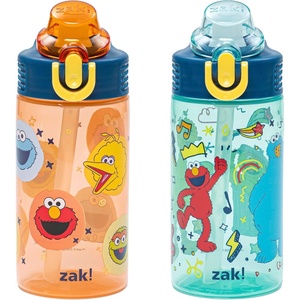 image:imageZak Designs Sesame Street Sage Kids Water Bottle For School or Travel 16oz Durable Plastic Water Bottle With Straw Handle and LeakProof PopUp Spout Cover 2Pack Set Elmo amp FriendsElmo  Friends