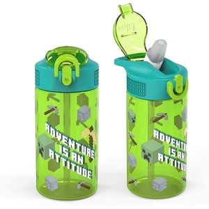 image:imageZak Designs Sesame Street Sage Kids Water Bottle For School or Travel 16oz Durable Plastic Water Bottle With Straw Handle and LeakProof PopUp Spout Cover 2Pack Set Elmo amp FriendsMinecraft Bottle 2pk