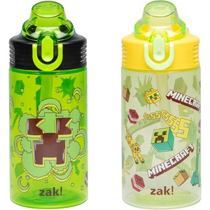 image:imageZak Designs Sesame Street Sage Kids Water Bottle For School or Travel 16oz Durable Plastic Water Bottle With Straw Handle and LeakProof PopUp Spout Cover 2Pack Set Elmo amp FriendsMinecraft Creeper