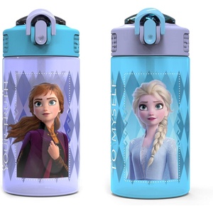 image:imageZak Designs Sesame Street Sage Kids Water Bottle For School or Travel 16oz Durable Plastic Water Bottle With Straw Handle and LeakProof PopUp Spout Cover 2Pack Set Elmo amp FriendsElsa  Anna Frozen 2