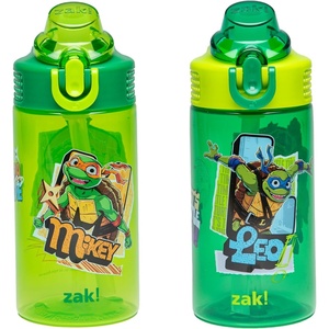 image:imageZak Designs Sesame Street Sage Kids Water Bottle For School or Travel 16oz Durable Plastic Water Bottle With Straw Handle and LeakProof PopUp Spout Cover 2Pack Set Elmo amp FriendsTMNT