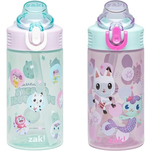image:imageZak Designs Sesame Street Sage Kids Water Bottle For School or Travel 16oz Durable Plastic Water Bottle With Straw Handle and LeakProof PopUp Spout Cover 2Pack Set Elmo amp FriendsGabbys Dollhouse The Gabby Cats