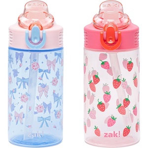 image:imageZak Designs Sesame Street Sage Kids Water Bottle For School or Travel 16oz Durable Plastic Water Bottle With Straw Handle and LeakProof PopUp Spout Cover 2Pack Set Elmo amp FriendsBerry and Bows