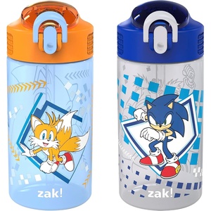 image:imageZak Designs Sesame Street Sage Kids Water Bottle For School or Travel 16oz Durable Plastic Water Bottle With Straw Handle and LeakProof PopUp Spout Cover 2Pack Set Elmo amp FriendsSonic  Tails
