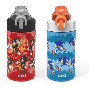 image:imageZak Designs Sesame Street Sage Kids Water Bottle For School or Travel 16oz Durable Plastic Water Bottle With Straw Handle and LeakProof PopUp Spout Cover 2Pack Set Elmo amp FriendsSonic  Shadow