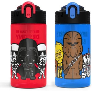 image:imageZak Designs Sesame Street Sage Kids Water Bottle For School or Travel 16oz Durable Plastic Water Bottle With Straw Handle and LeakProof PopUp Spout Cover 2Pack Set Elmo amp FriendsDarth Vader Bottle 2pk