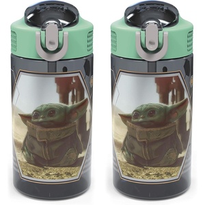 image:imageZak Designs Sesame Street Sage Kids Water Bottle For School or Travel 16oz Durable Plastic Water Bottle With Straw Handle and LeakProof PopUp Spout Cover 2Pack Set Elmo amp FriendsBaby Yoda Bottle 2pk