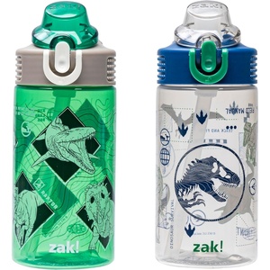 image:imageZak Designs Sesame Street Sage Kids Water Bottle For School or Travel 16oz Durable Plastic Water Bottle With Straw Handle and LeakProof PopUp Spout Cover 2Pack Set Elmo amp FriendsJurassic World Green and Blue